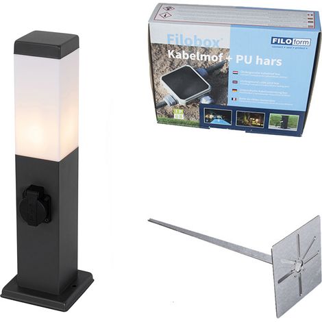 QAZQA Moderno Lámpara de exterior gris oscuro 45 cm con casquillo IP44 - Malios Acero /Plástico Alargada Adecuado para LED Max. 1 x 60 Watt