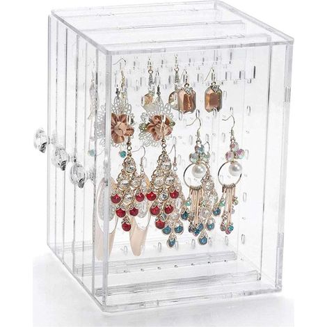 Acrylic Earring Holder Earring Display Stand Storage Earring Holder Earring Organizer Box with 3 Vertical Drawers for Women (1/5)