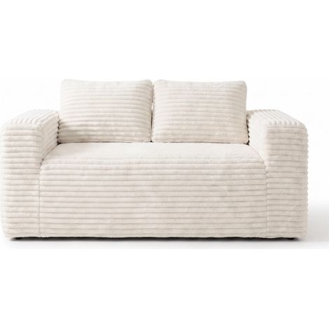 FurnitureR Canapé Beige Côtelé Sans Pied 2 Places Assise Profonde, Canapé beige en velours côtelé avec assise profonde, mousse confortable et aucun montage nécessaire. (1/5)