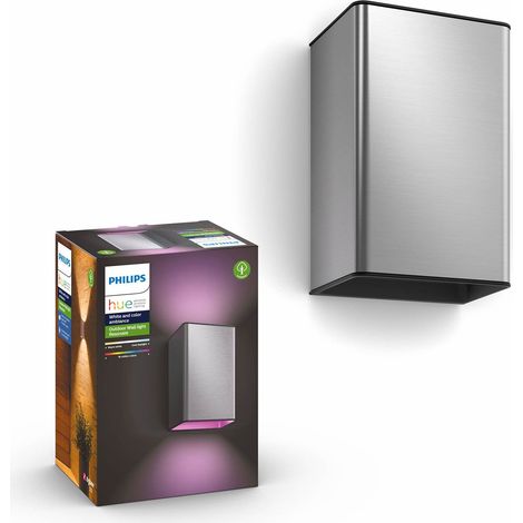 Philips Hue White and Color Ambiance Resonate, Lampada da parete smart per esterni, doppia illuminazione sopra/sotto, LED integrato, Acciaio [Classe di efficienza energetica A+] (1/5)