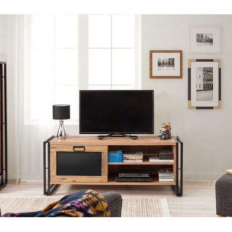 TV-Möbel Arcas Atlantic Pine Schwarz Melamin 130x50x45 cm