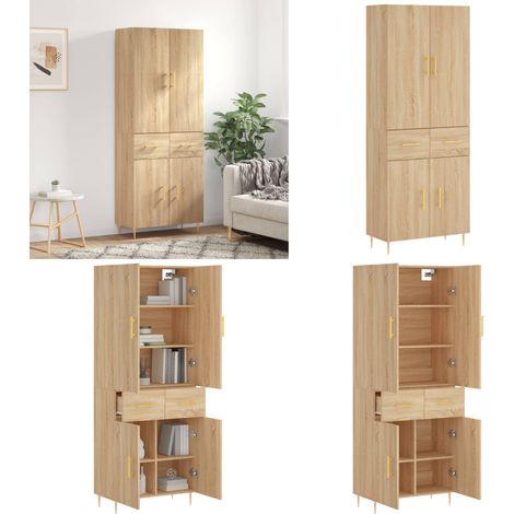 Highboard Sonoma-Eiche 69,5x34x180 cm Holzwerkstoff - Holzwerkstoff Schrank - Stauraum Schrank (1/5)