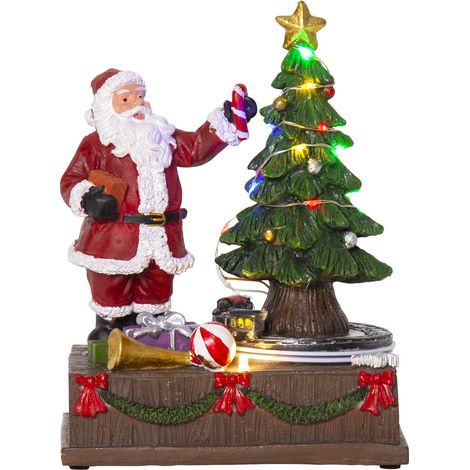 Star Trading Scène de Noël « Kidsville », Père Noël avec sapin de Noël, rotatif, RVB, H 18,5 cm