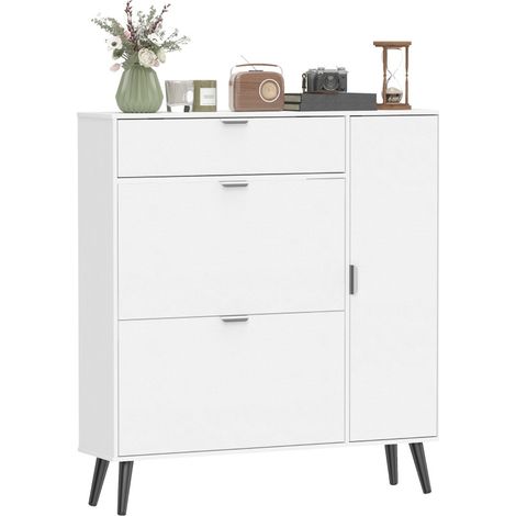 Armoire à chaussures Nora meuble étroit rangement entrée blanc (1/5)