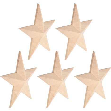 Étoiles en Bois Sculptées à Main, Lot de 5 Pièces, 10cm (1/5)