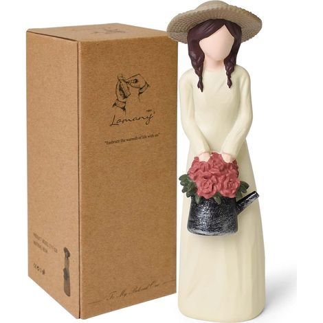 Gartenfigur aus Kunstharz, Dame mit Strohhut, Gießkanne und Blumen, Außendekoration für Büros (1/5)