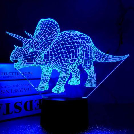 TAISHENGDA-Triceratops 3D Illusion veilleuse à distance lampe de bureau de Table tactile, 16 couleurs optique USB LED veilleuse (1/5)