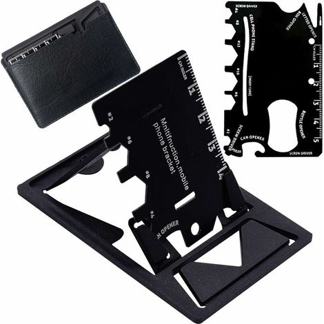 18 in 1 Multi-Tool Portable Stainless Steel Mini Multi-Tool with Cell Phone Holder for Outdoor Travel Daily Tool Adventure Daily Tools (Black) (1/5)