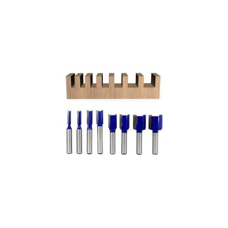 Jeu de 8 fraises à queue droite de 8 mm – double rainure – pour outil de menuiserie – diamètres : 5, 6, 8, 10, 12, 14, 18 et 20 mm (1/5)