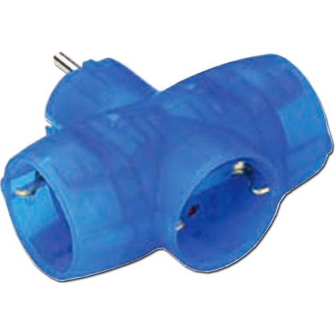 electricidad finstock adaptador triple schuko transpa azul 77512