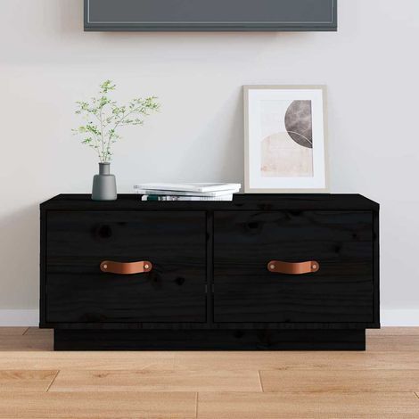 Meuble TV pour Salon - Armoire TV Noir 80x34x35 cm Bois de pin massif BV343031 - BonneVie (1/5)