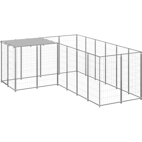Chenil extérieur cage enclos parc animaux chien argenté 4,84 m² acier
