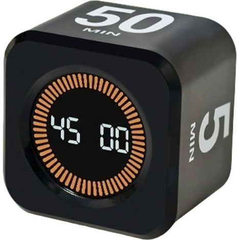 Minuteur visuel cubique, minuteur Pomodoro rotatif, 5/10/25/50 minutes et compte à rebours personnalisable, modes silencieux et sonnerie, rechargeable par USB-C, minuteur de cuisine, (1/4)