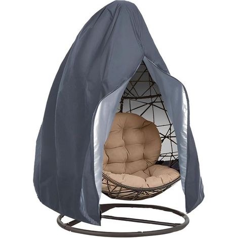 2-Housse chaise suspendue, Housse protection chaise suspendue extérieur, UV étanche jardin, fauteuil œuf (115x190cm 190D,Grey) (1/3)
