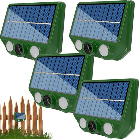 Lot de 4 répulsifs solaires à ultrasons pour animaux, répulsif solaire pour chien d'extérieur, 20-36,5 kHz, deux modes d'éclairage, pour jardin (1/5)