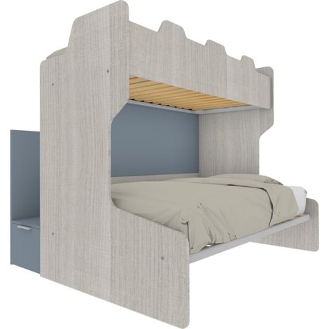 Letto a castello salvaspazio con scala contenitore - 1 Piazza e mezza + singolo - Rovere Rock e Avio