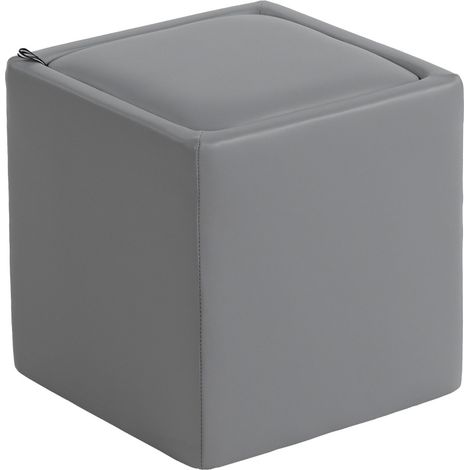 Puf con almacenamiento de 40 x 40 x 40 cm gris, asiento cuadrado de polipiel con tapa (1/5)