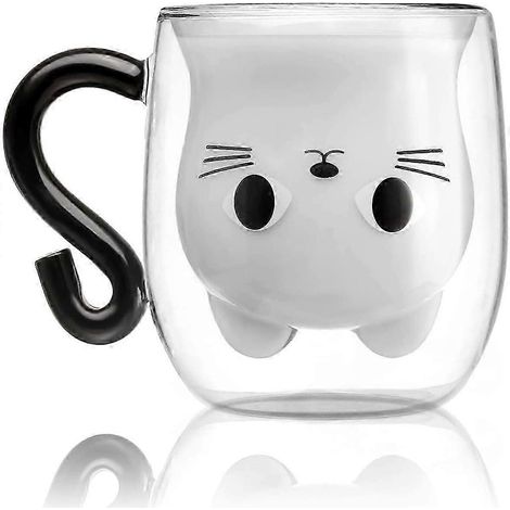 Mugs Chat 2025 avec anse, tasse à café mignonne, tasse à thé en verre à double paroi, idées cadeaux pour anniversaire, Halloween, Noël, Saint-Valentin, fête des mères et Pâques