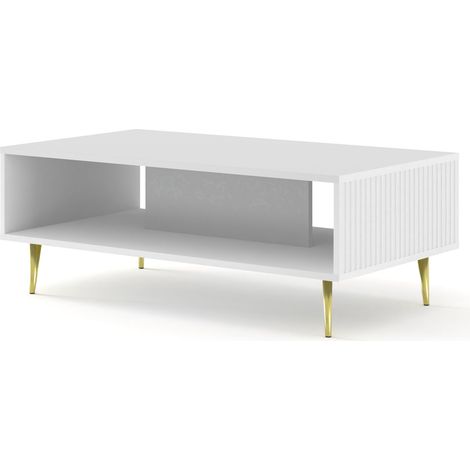TAVOLINO DA CAFFÈ RAVENNA B IN MDF FOGLIATO 90x60x45 BIANCO OPACO GAMBE ORO