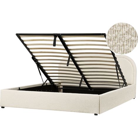 Ottoman Bed Boucle QUILLIEN 160 x 200 cm (EU King Size) Light Beige