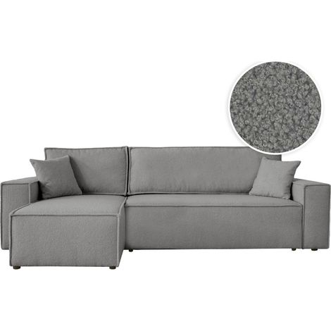 Canapé FARAH d'angle réversible et convertible 4 places en tissu bouclette - Gris (1/5)