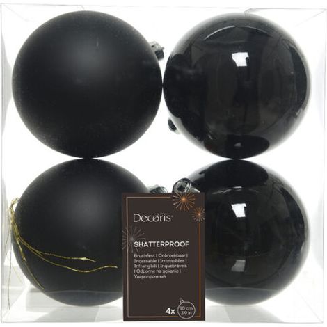 4 BOULES DE NOËL 10 CM NOIR MAT/BRILLANT (1/3)