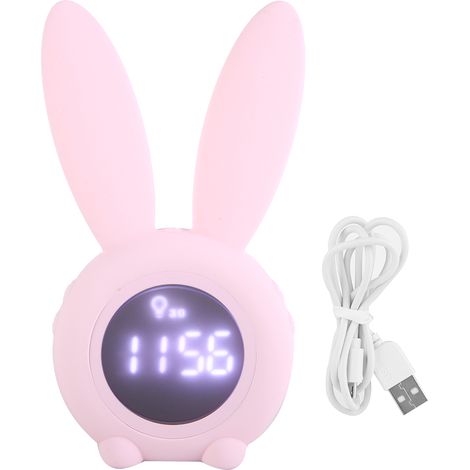 Réveil de table multifonction lapin cartoon LED avec écran, alarme, minuterie et température (Rose) (1/5)