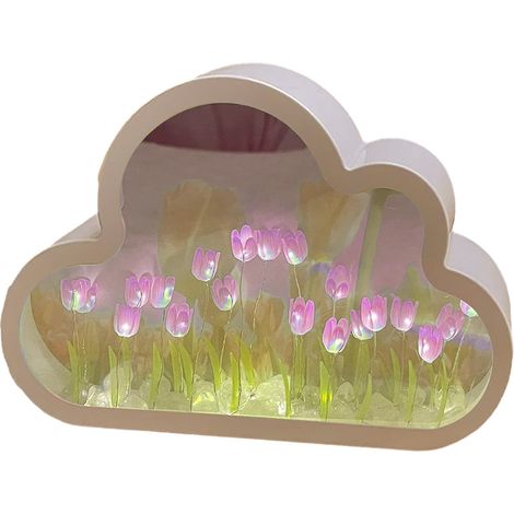 Veilleuse Tulipe - Lampe Table LED avec Miroir - 20 Fleurs Violettes - Décoration Intérieure et Coiffeuse (1/5)