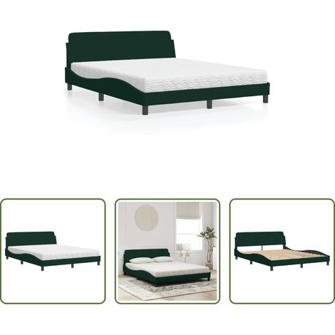 vidaXL Matratze mit Schaumstoff - Bett mit Matratze "Dover" Dunkelgrün 160x200 cm Samt (1/5)