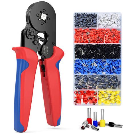 Pince à Sertir, Kit D'outils de Sertissage avec 1200 Cosses Embouts de Câble Pince à Embout Réglable, Pince à Sertir les Embout Fil Electrique(Pince à sertir+1200 cosses)rouge, (1/5)