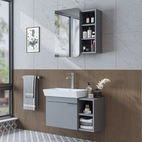 Roomart LYCIA-82 Badmöbel-Set 3-tlg 50 cm breit, Grau