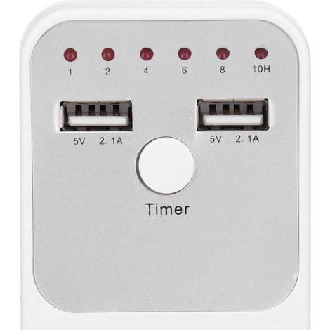 Enchufe inteligente con temporizador USB y puertos USB – Temporizador de ahorro de energía para cargadores de ordenador y smartphone – ABS – 10,9 cm – 2 puertos USB de 2,1 A (1/5)