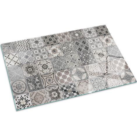 Plaque Rectangulaire de protection de sol en verre pour cheminée ou poêle moderne anti-chaleur et étincelles Motifs de carreaux décoratifs 100x70 cm