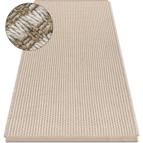 Teppich JUTE 3650 creme / beige Linien - Jute, flachgewebt, Fransen beige 200x290 cm