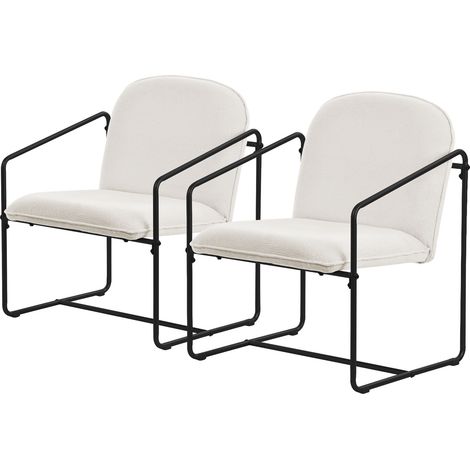 ML-Design 2er Set Sessel Beige, Relaxsessel mit weichem Bezug & schwarzem Stahlgestell, Loungesessel gepolstert mit Arm- und Rückenlehne, Polstersessel für Wohnzimmer, Lehnstuhl Cocktailsessel modern