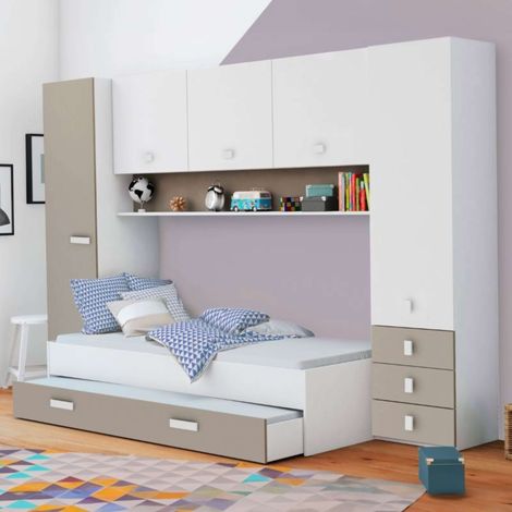 Pack Dormitorio Infantil Juvenil Tidy Color Blanco Y Arcilla Habitación Moderno (armario + Cama + Cajón) (1/5)
