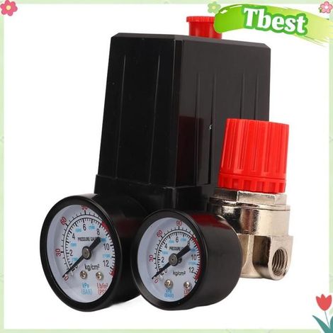 Kit de pressostat de compresseur d'air 0-180 PSI avec baromètre et robinet à tournant sphérique pour le contrôle du compresseur (1/4)