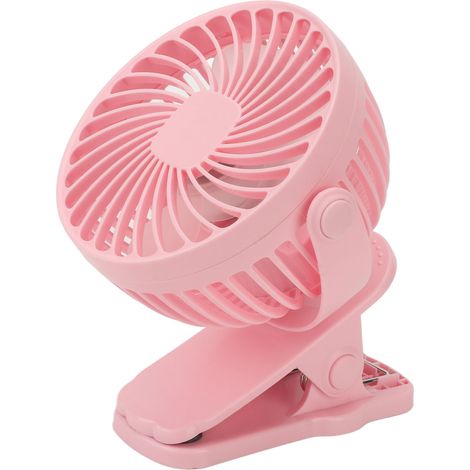 Ventilateur à pince ABS 720° 3 vitesses silencieux Mini ventilateur alimenté par batterie USB pour bureau, chambre d'étudiant Rose (1/5)