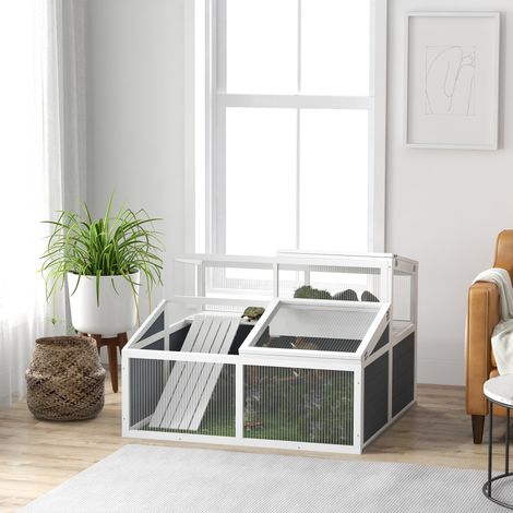 Maison enclos cage pour petit animal tortue avec 2 espaces toit en polycarbonate 3 portes rampe 115 x 115 x 82 cm gris (1/5)
