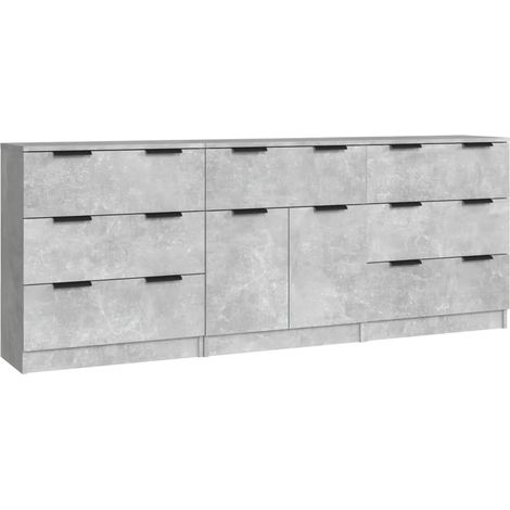 Aparador buffet cómoda gabinete unidad de almacenamiento organizador cocina sala de estar sala de estar 3 piezas madera contrachapada gris 020037125 (1/5)