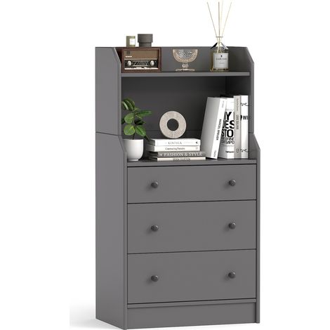 COSTWAY 3-Drawer Dresser Storage Organizer with Shelves-Grey
