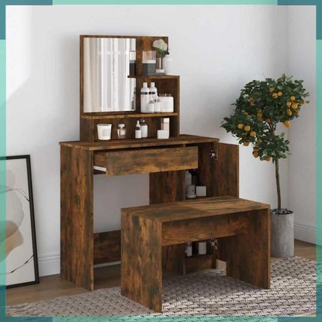 820493 Coiffeuse avec miroir Chêne fumé 86,5x35x136 cm (1/5)