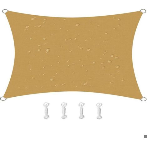 Voile d'ombrage rectangulaire, imperméable, coupe-vent et anti-UV pour patio, jardin, terrasse 2x4m jaune sable (1/5)