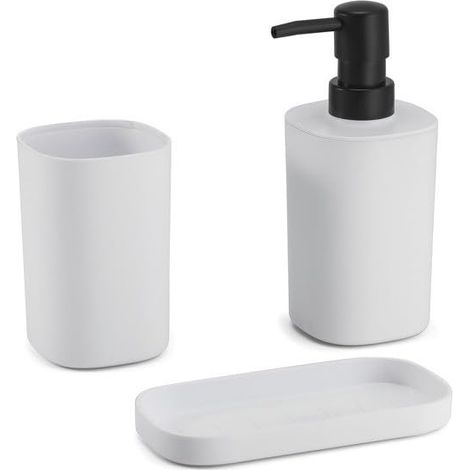 MSV Bad Accessoires - Dispenser per sapone, portasapone, 3 pezzi, colore: Bianco opaco (1/3)