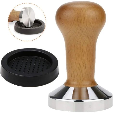 Tasseur à café pour expresso, 51 mm, en bois et silicone, avec manche en bois, couleur bois.-AquaForge (1/5)