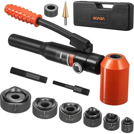 Perforatrice Hydraulique 10 T, Kit de Perforation Hydraulique avec 6 Poinçons 12,7-50,8 mm, Outil de Poinçonnage pour Métal Inox Aluminium Plastique, Atelier Chantier Installation Électrique (1/5)