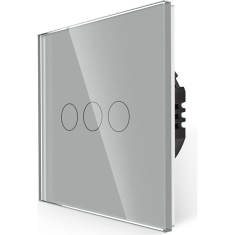 Single Pole Switch, No Neutral Wire Required, Touch Switch with Grey Glass Panel, Modern Wall Switch with LED Backlight, 3 Gang, 1 Way (1/5)