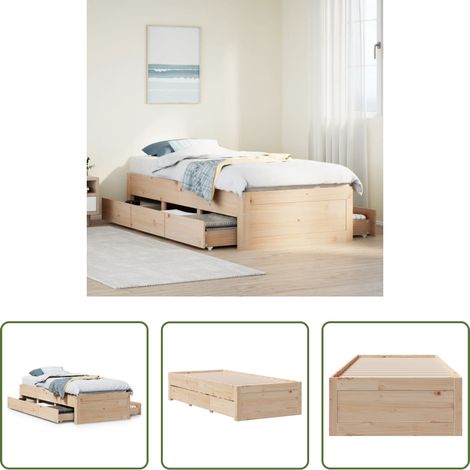 Holzbett -  Massivholzbett ohne Matratze mit Schubladen 75x190 cm (1/5)