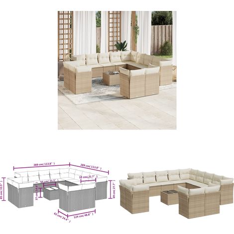 14-tlg. Garten-Sofagarnitur mit Kissen Beige Poly Rattan - Gartenmöbel - PE-Rattan Möbel - Outdoor Sofa Set - Lounge Set - Esstisch - Home & Living (1/3)