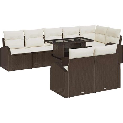 Garden Sofa Set with Storage 9 pcs Brown and Cream Poly Rattan vidaXL